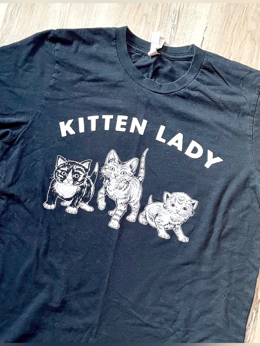 Kitten Lady Graphic Cat T-Shirt in Black, Funny Cat tee shirt cotton size medium - Picture 2 of 14
